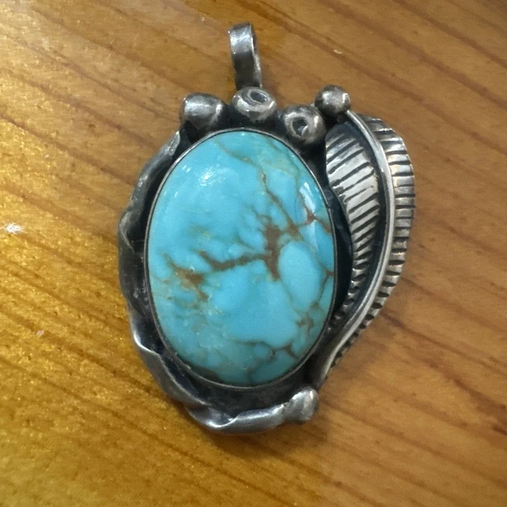 Vintage Sterling Silver Southwest Turquoise Pendant LM